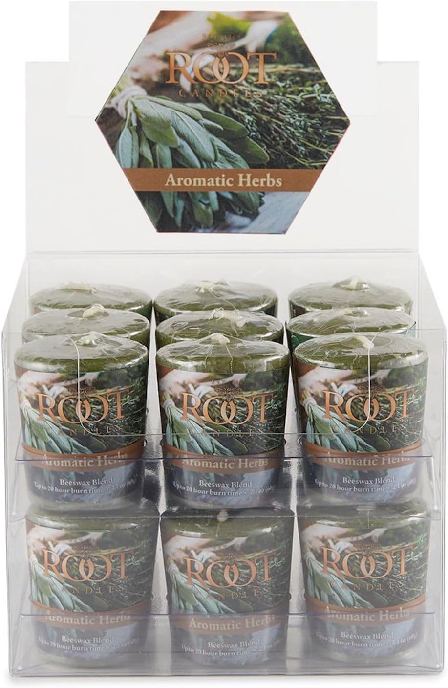 Root Candles Scented Votive Candles 20-Hour Beeswax Blend Premium Handcrafted Bulk Candle Pack, 18-Count Votives, Aromatic Herbs