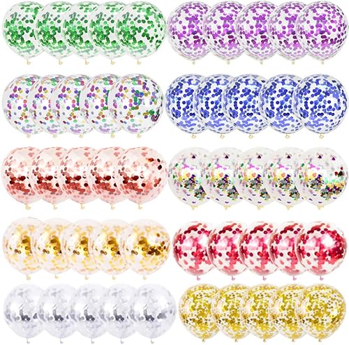 Globos de confeti para fiestas, paquete de 50 globos de látex de confeti arcoíris de 12 pulgadas para decoración de cumpleaños, baby shower, fiesta