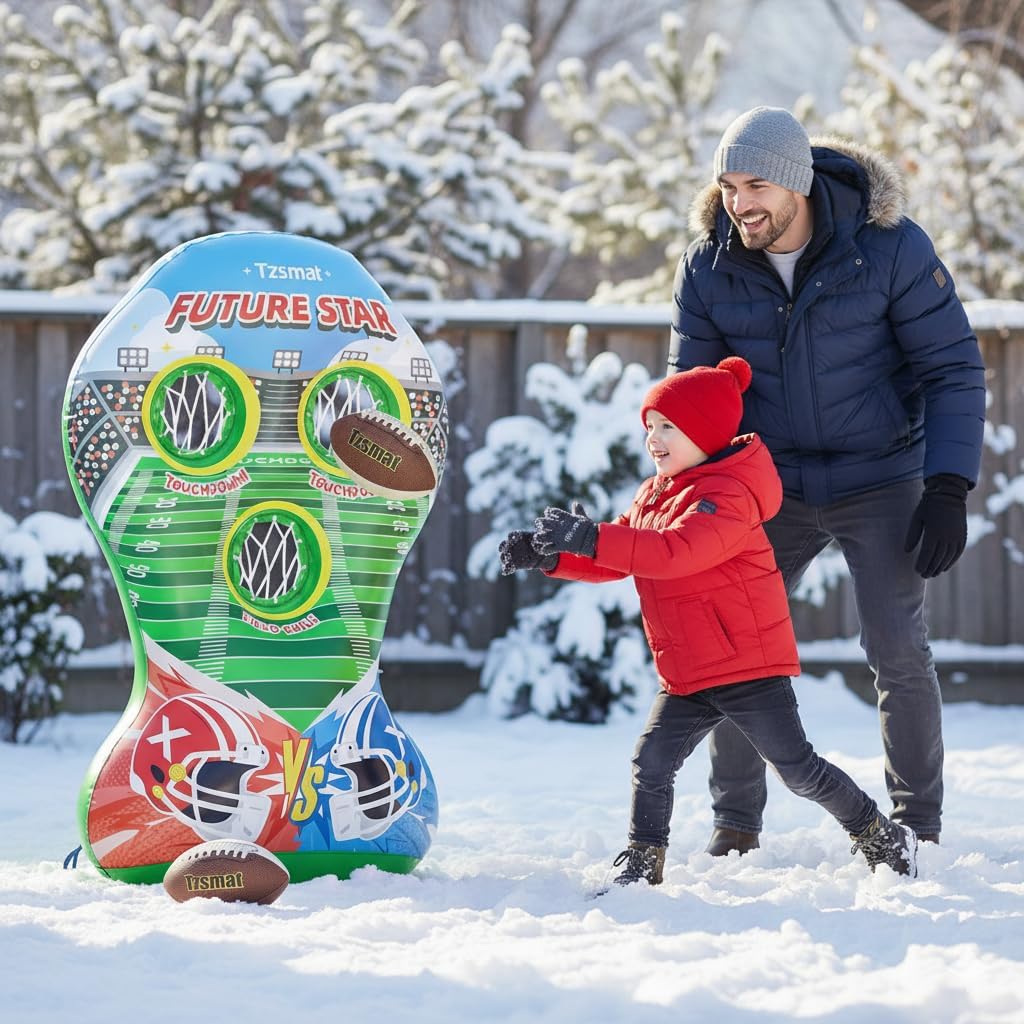 52" Inflatable Football Target Toss Game for Kids - Large Indoor Outdoor Party Games & Football Toys with 2 Laced Footballs & Pump - Quarterback Training Sports Gifts for Boys Ages 3 4 5 6 7 8-12