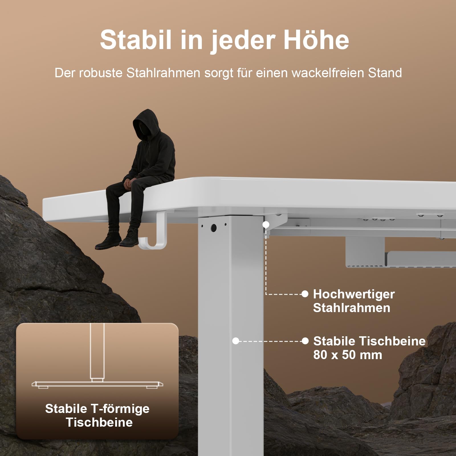 Jummico Höhenverstellbarer Schreibtisch 140 x 70 cm mit Kabelwanne – Bild 7