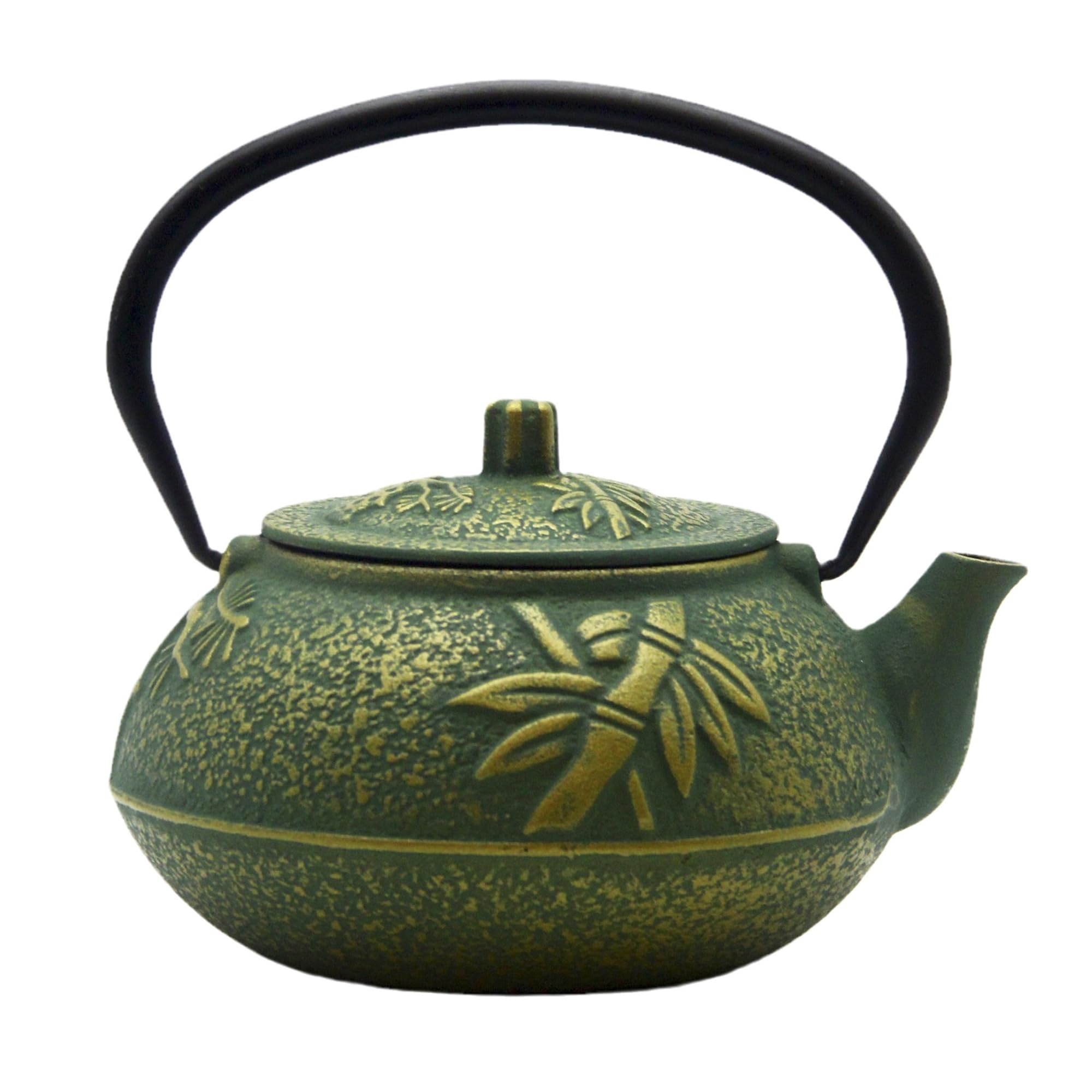 Tetera de hierro fundido, tetera SECHUDO recubierta con interior esmaltado para té suelto, tetera de hierro fundido con infusor de acero inoxidable para estufa segura (30 onzas, patrón 2)