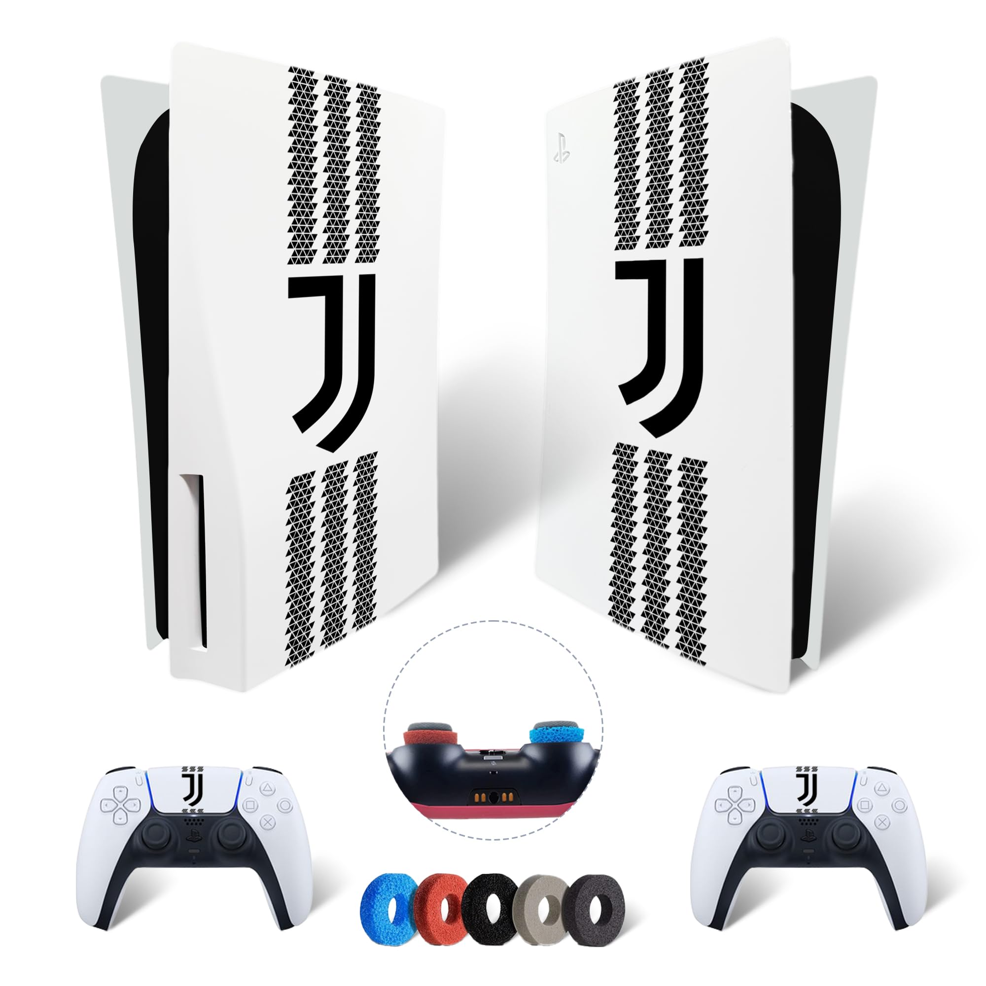 MaD Vision® Extra-Durable Skin Kit per PlayStation 5 (PS5) Disc | Set di Pellicole Adesive in Vinile Opaco per la Console e 2 Controller - per Juventus Design