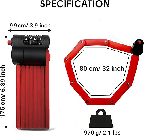 Miniatura 5 de XNITO Cerradura plegable para bicicleta de combinación  Cerradura de bicicleta de acero de aleación endurecido FortiCore de 4 dígitos para