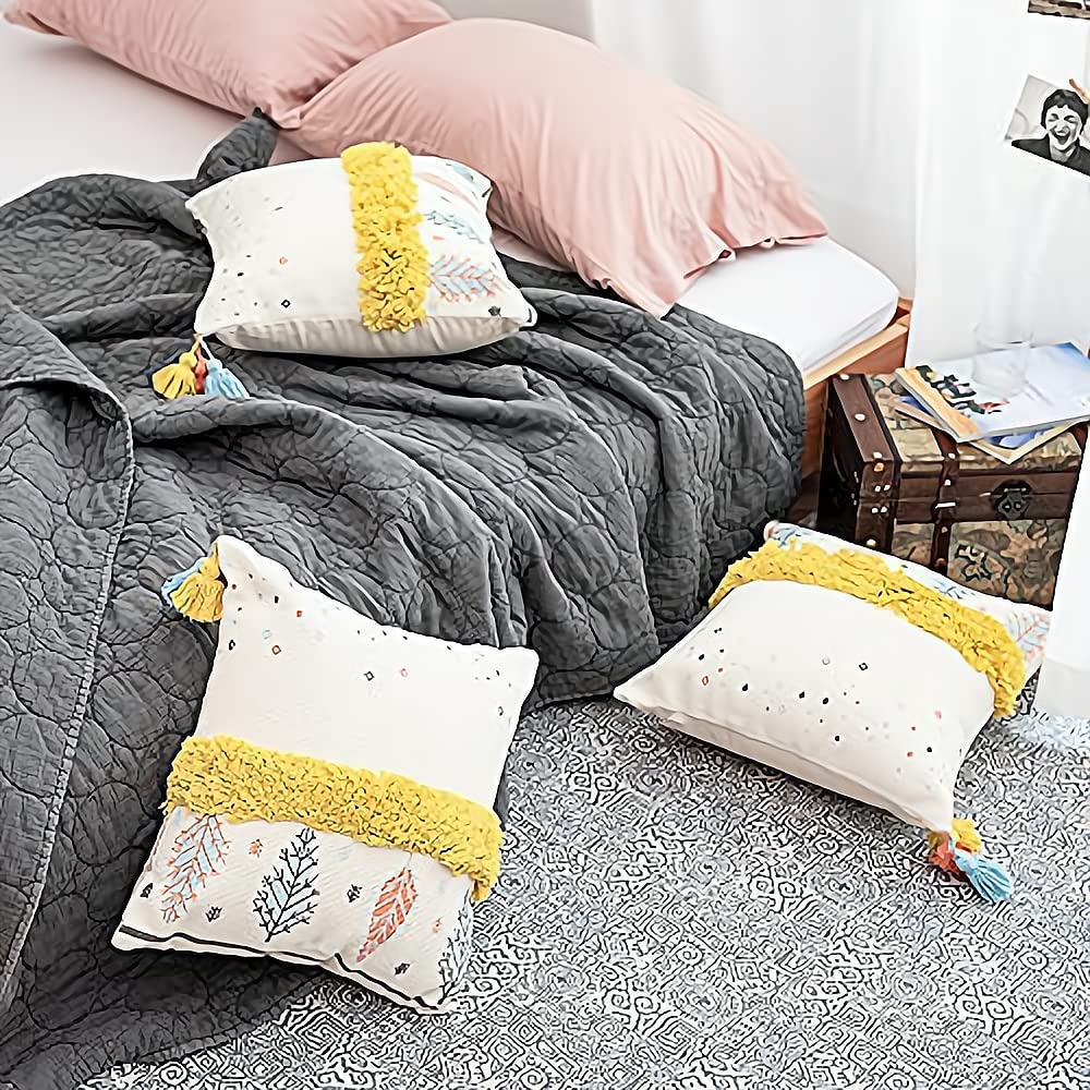 MOCOFO Dekokissenbezug 45x45 Cm – Weicher, Getufteter Bezug Mit Unsichtbarem Reißverschluss, Gelb/creme