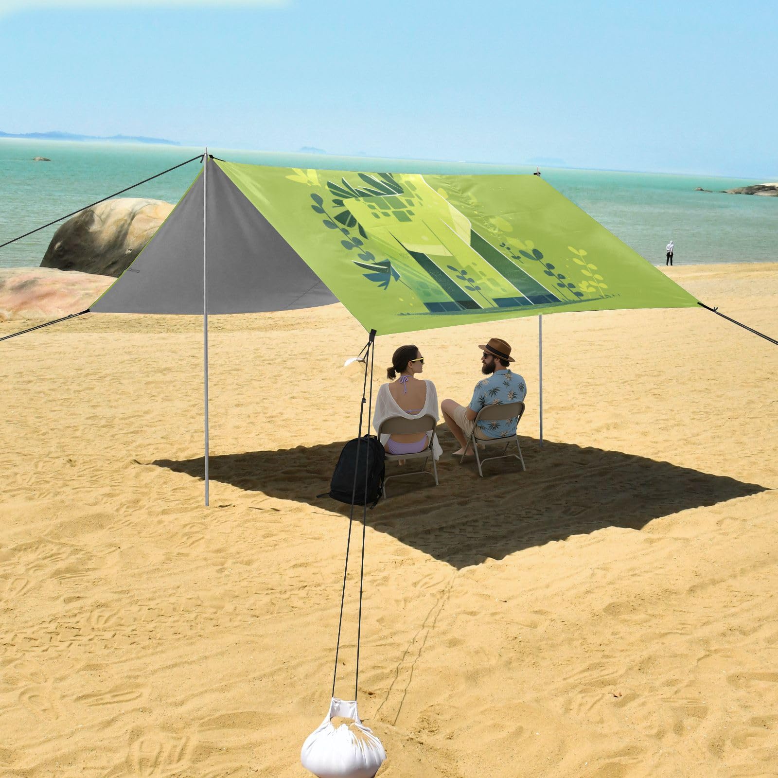 Grand pare-soleil de plage pliable vert clair UPF50+ Protection imperméable Grand pare-soleil avec sac de transport pour voyage en famille