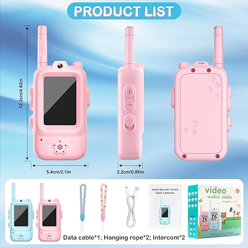 Miniatura 9 de Walkie Talkies de video para niños, paquete de 2 walkie talkies con pantalla, Walkies talkies recargables para niños, radio de largo alcance con 4