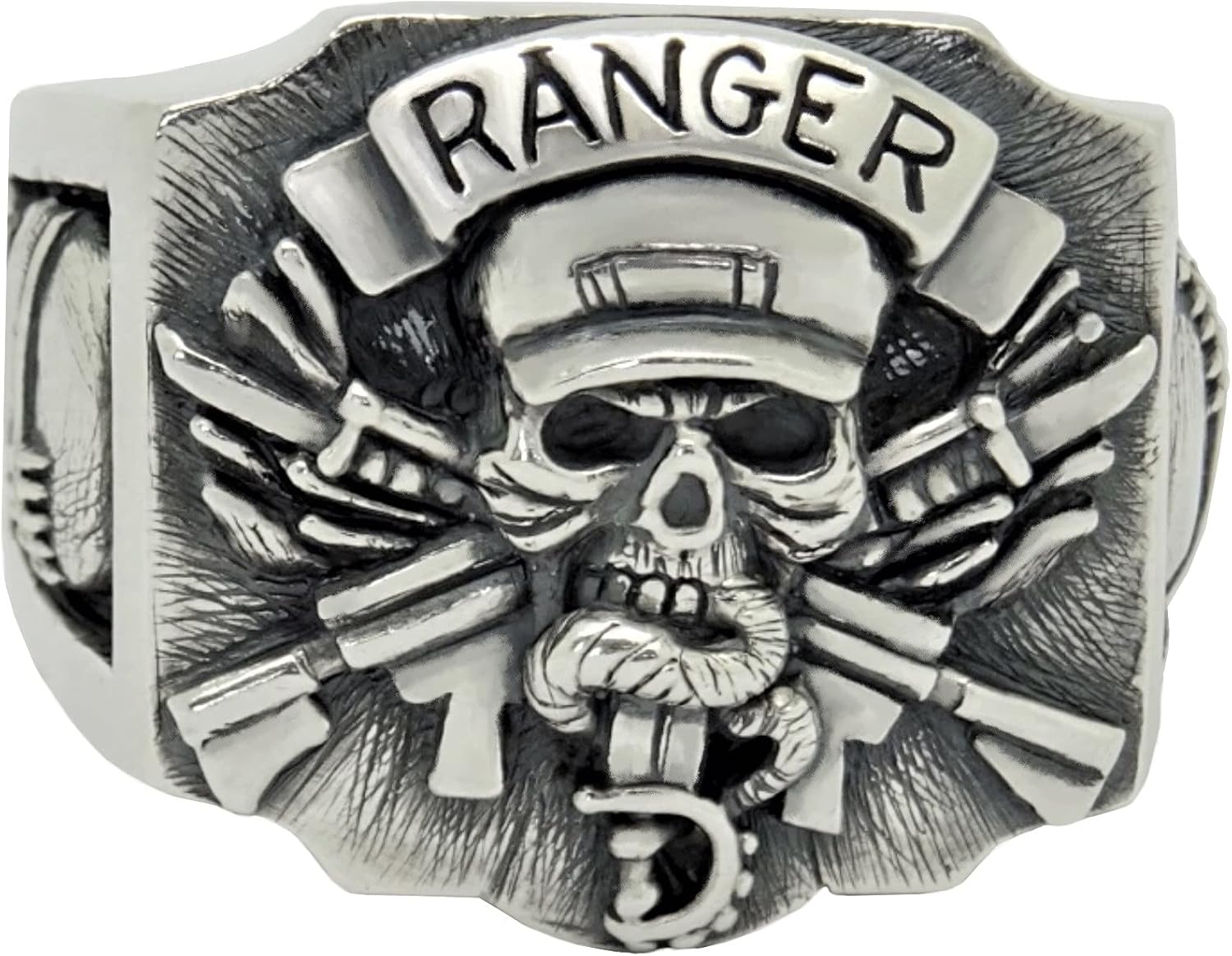 Rangers Special Forces Soldier Sterling Silver 925 US Army Men’s Skull Biker Ring Handmade