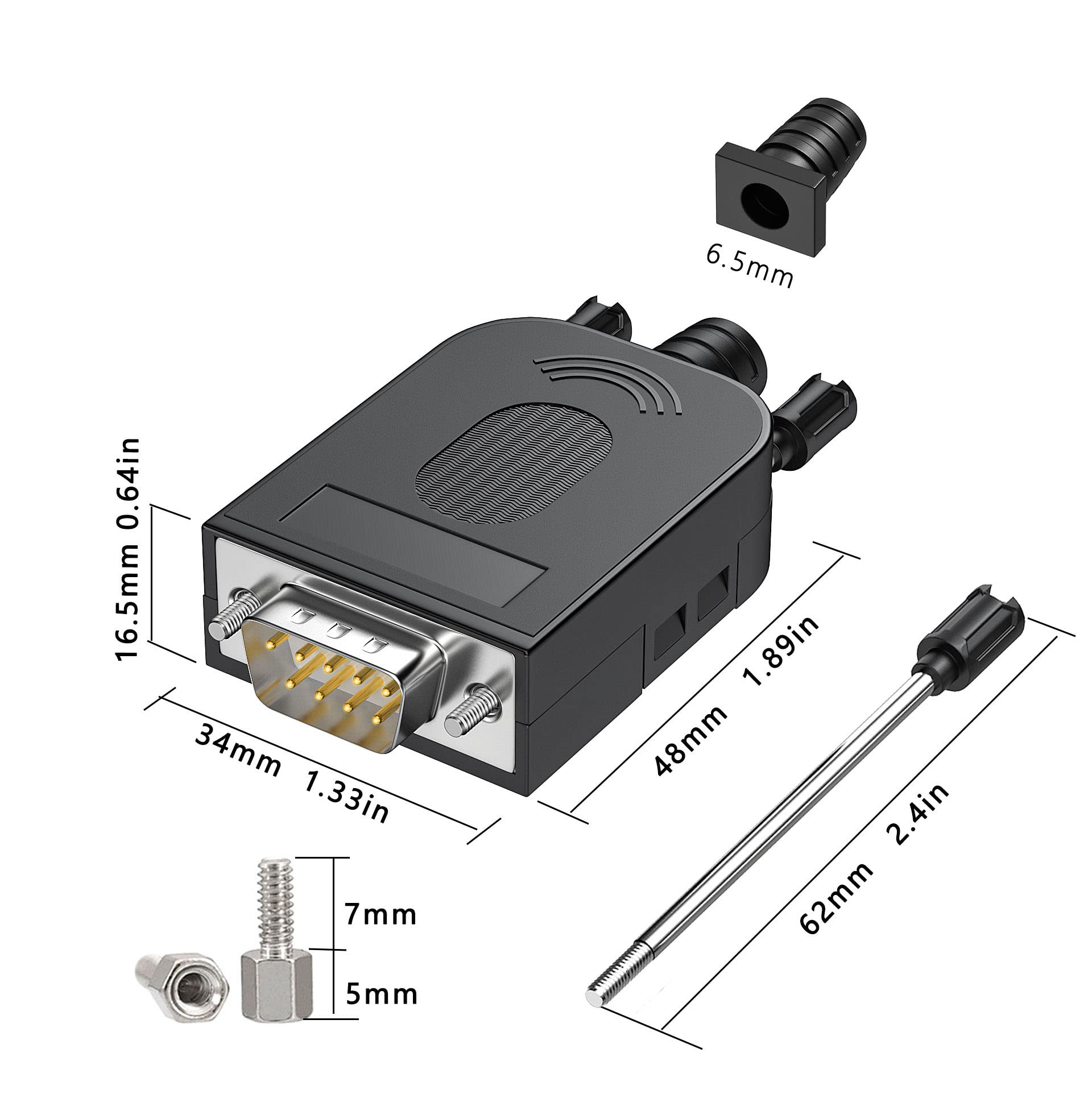 DB9 Conector rs232 485 422 adaptador serie (5 unidades macho)