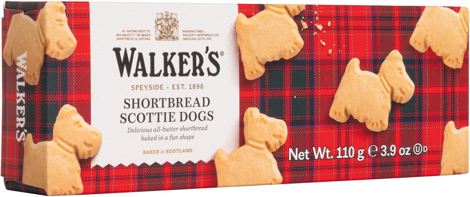 Walker's Shortbread Scottie Dog Shapes, Scottish Butter Biscuits, 110g