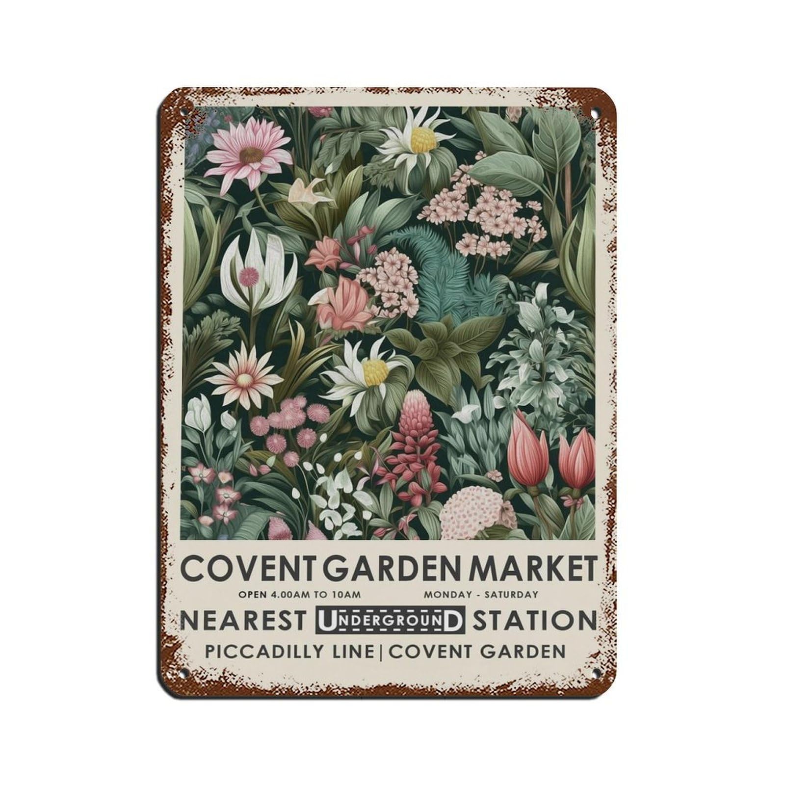 Covent Garden Market, London Flower Market Tin Sign Vintage Metal Pub Club Cafe Bar Home Wall Art Decoration Poster Retro 12x16inch(30x40cm)