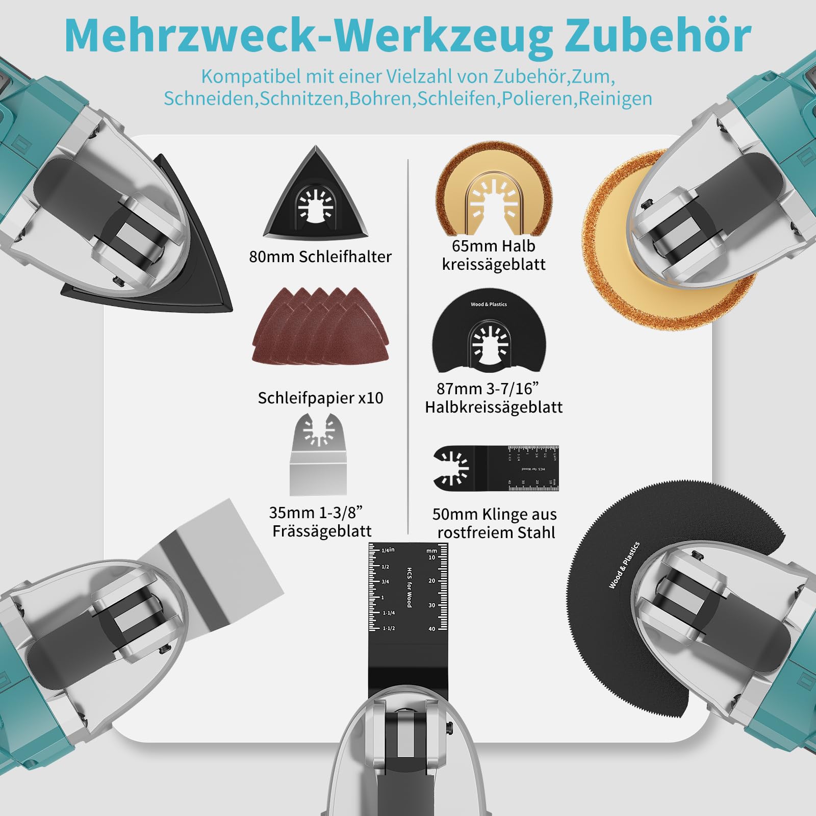 Batería multifunción compatible con batería Makita de 18 V, herramienta oscilante de 6 marchas con 16 accesorios, sierra oscilante con motor sin escobillas, soporte de herramientas (sin batería)