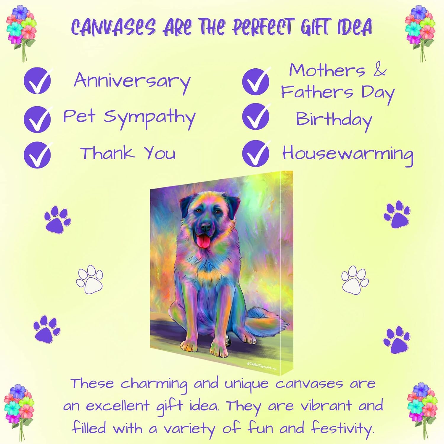Doggie of the Day Paradise Wave with Anatolian Shepherd Dogs Canvas Wall Art - Premium Quality Ready to Hang Room Decor - Flat Rolled 11" x 14"
