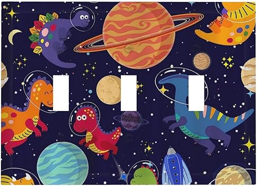 Vista 26 de Placa de pared con interruptor de luz de doble interruptor de pared para niños, diseño de dinosaurio, galaxia, espacio exterior, planeta, nebulosa