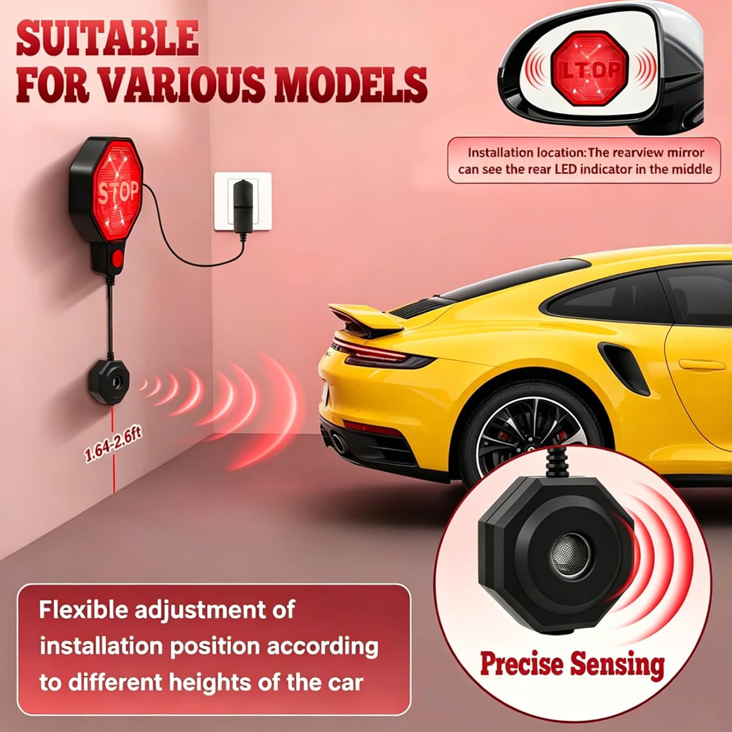 Garage Parking Sensor Aid,Adjustable Ultrasonic Car Stop Indicator