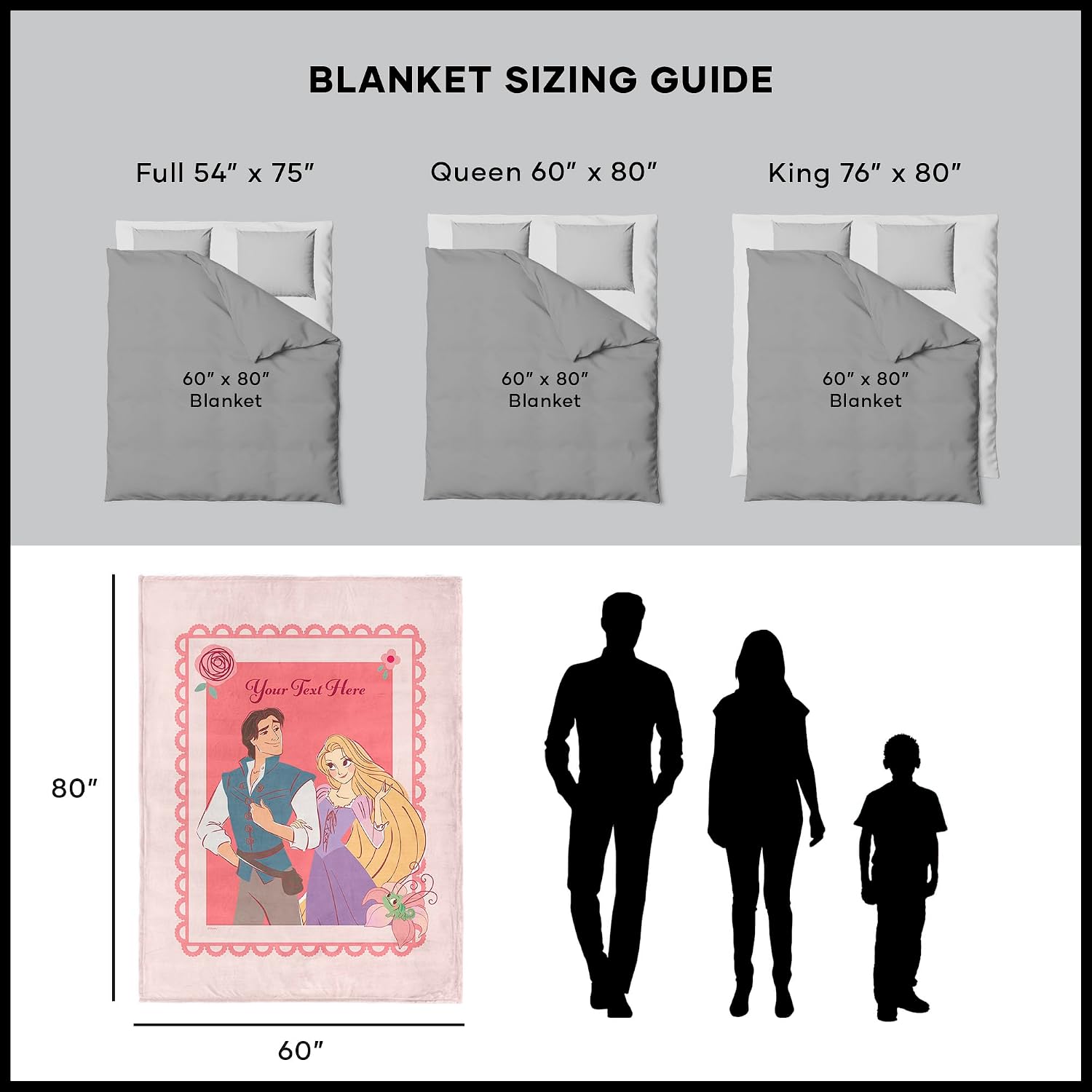 Disney “Tangled Love” Silk Touch Sherpa Throw Blanket, Rapunzel & Flynn Rider, Ultra-Soft Plush Blanket with Floral Design, Bed or Couch Throw, 60 x 80 Inches