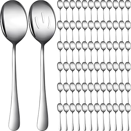Domensi 72 Pcs Stainless Steel Serving Spoons Set 8.5 Inch Serving Spoons and Slotted Spoons Buffet Banquet Serving Spoons Serving Utensils Cutlery Set for Buffet Banquet Catering Restaurant Home