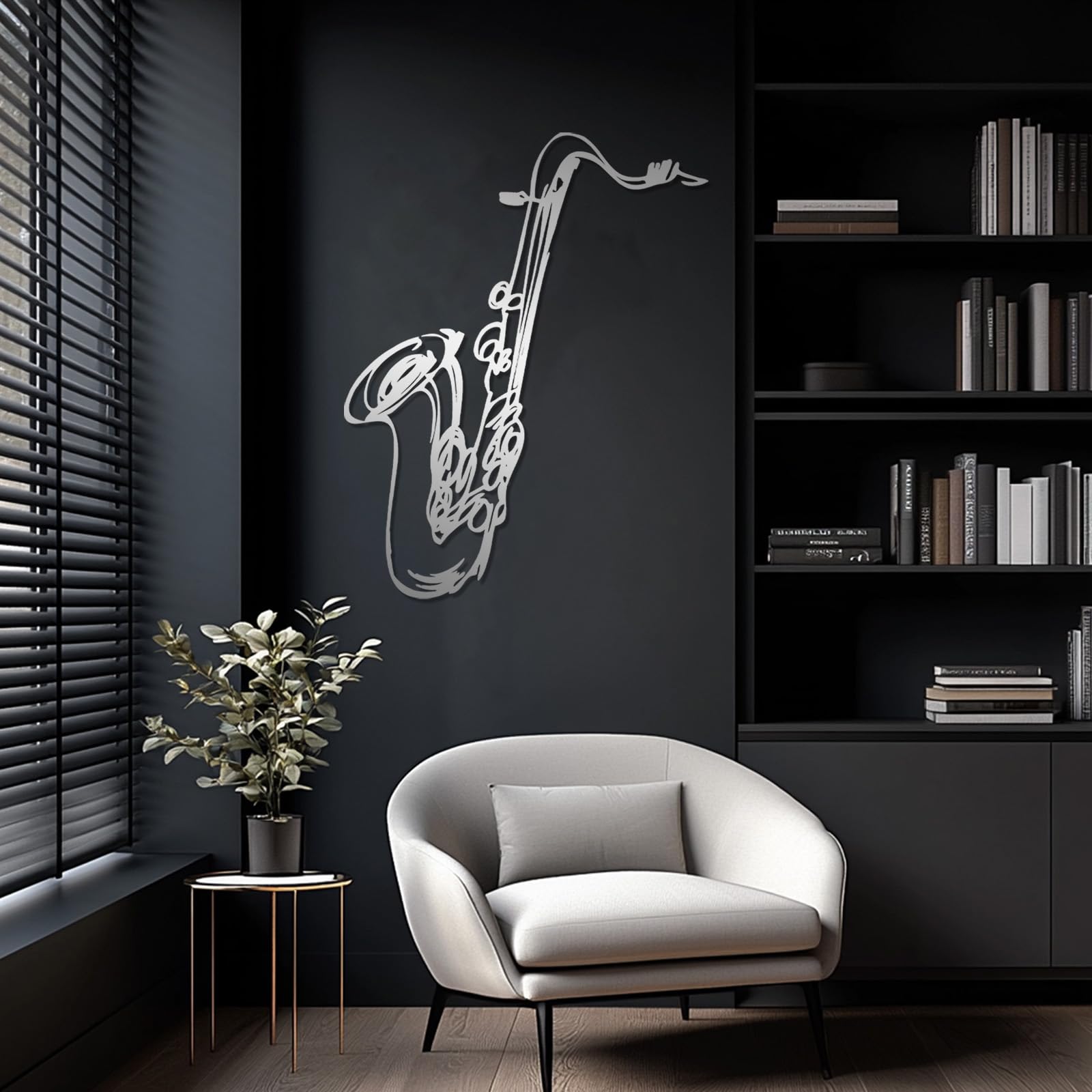 Decorazione da Parete Sassofono in Metallo Bianco 90 X 70 Cm Arte Murale Jazz Musica Strumento Astratto Decorazione Studio Bar Soggiorno Regalo Musicista White 19L x 14W