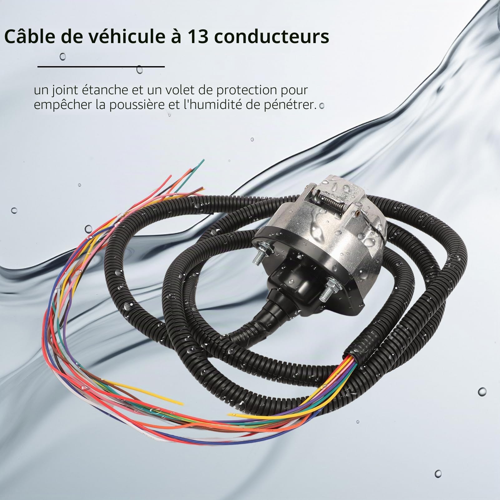 Prise Remorque 13 Broches avec Câble Étanche 2 m, Faisceau Pré-câblé 13 Fils, Norme ISO 11446, pour Remorque, Caravane et Véhicule Utilitaire