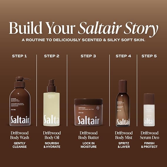 Saltair Serum Deodorant | 5% AHA Roll-On | Driftwood, 2 Pack, 3.4 fl oz | Skin-care acid blend for even application, fresh-feeling underarms, and simple everyday use