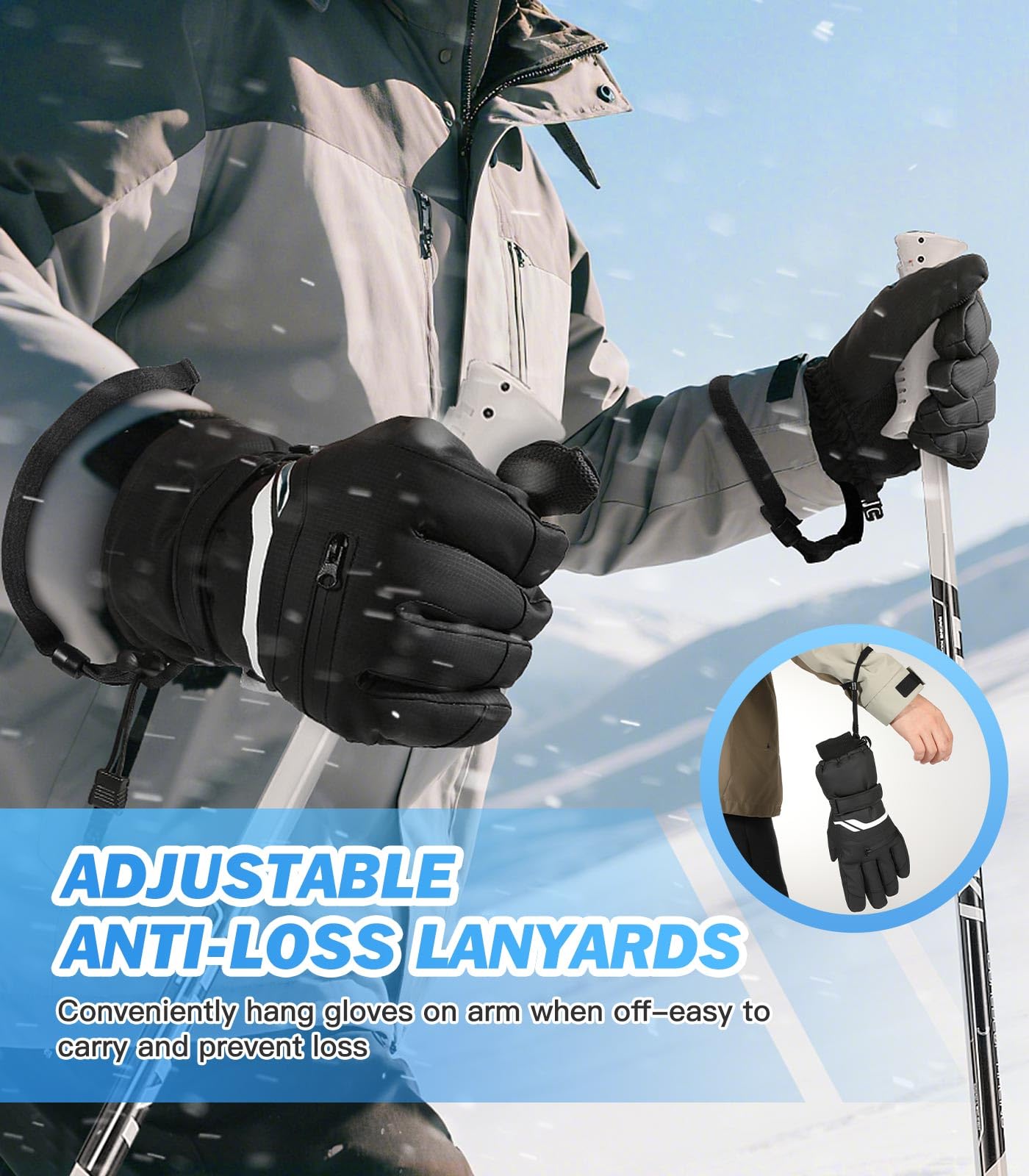MoKo Guantes de Invierno Impermeables Hombre Mujer, Guantes Térmicos 3M Thinsulate para Clima Frío, Guantes de Esquí con Pantalla Táctil y Agarre Antideslizante para Snowboard, Ciclismo, Correr
