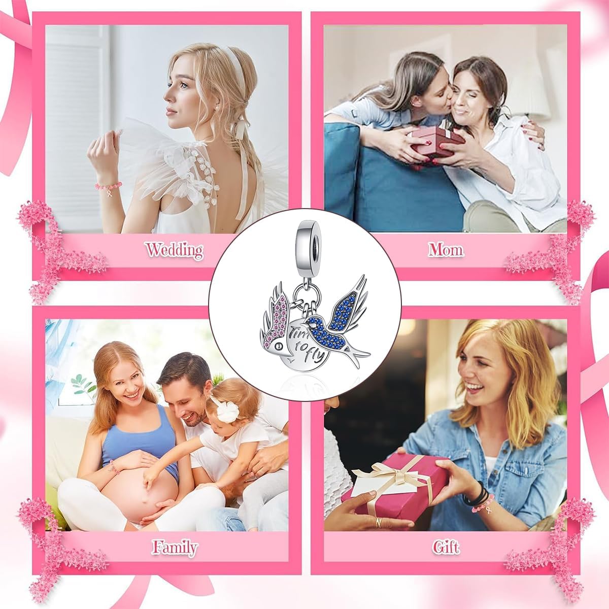 Fly Doves Charm for Bracelet 925 Silver charms Fit for Pandora Bracelets and Necklaces, Birthday Christmas Jewelry Gifts For Women - Image 5