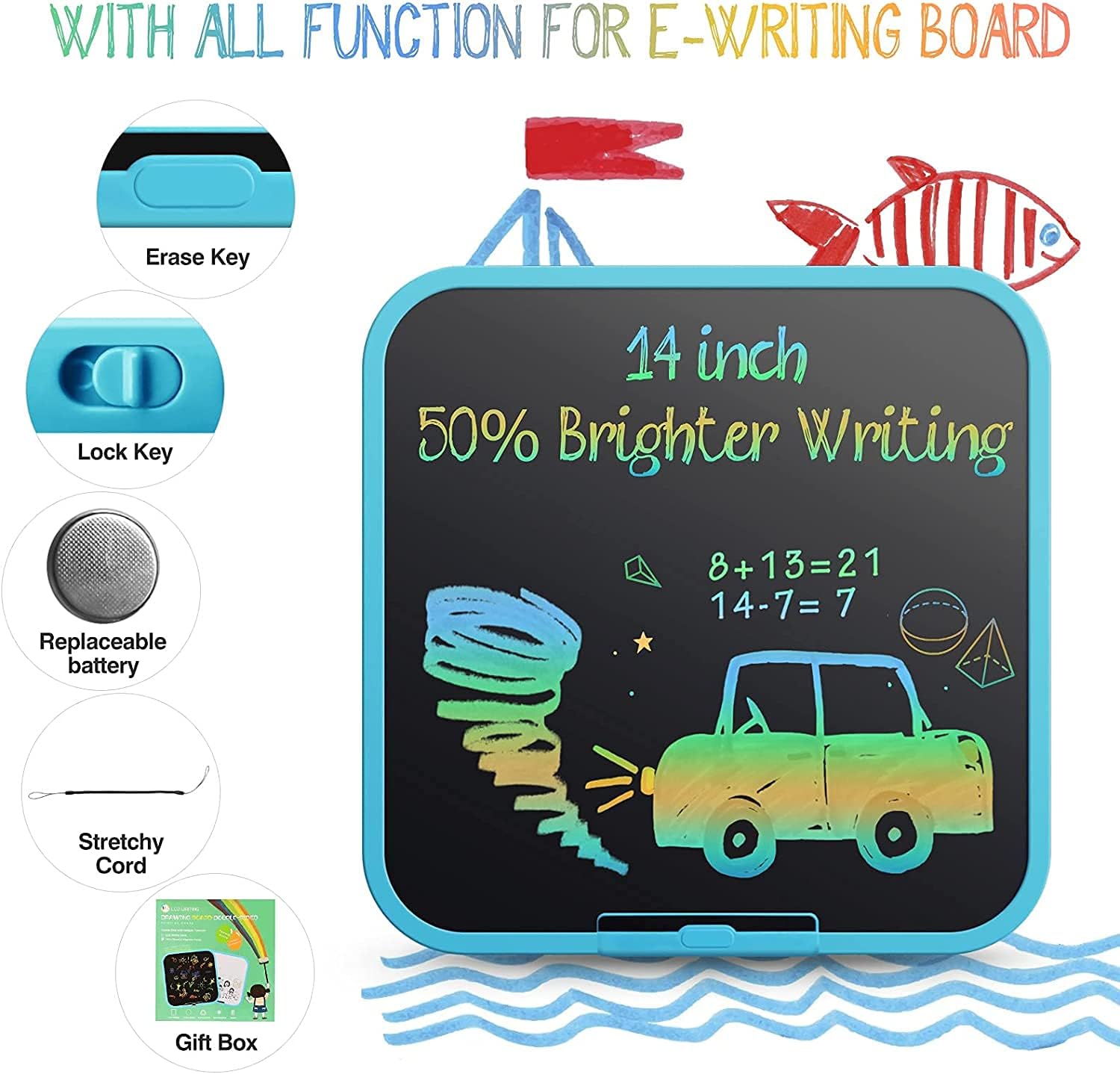 ORSEN Colorful 14 Inch LCD Writing Tablet for Kids, Electronic Sketch Drawing Pad Doodle Board, Toddler Travel Toys 2 in 1 Magnetic Boogie Board Birthday Gifts for 2 3 4 5 6 7 8 Year Old Grils Boys : Office Products