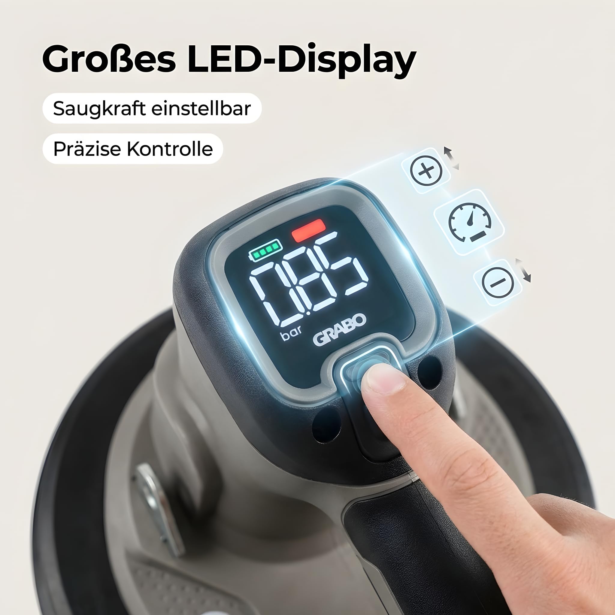 GRABO Pro Brushless - Digitaler Akku Vakuum Saugheber [Inkl. 18V Akku und Ladegerät] Im Tanos Systainer3. 120kg Hubkraft, mit Brushless Vakuumpumpe, Großes Digital Display (GPBT) (Im Tanos Systainer3)