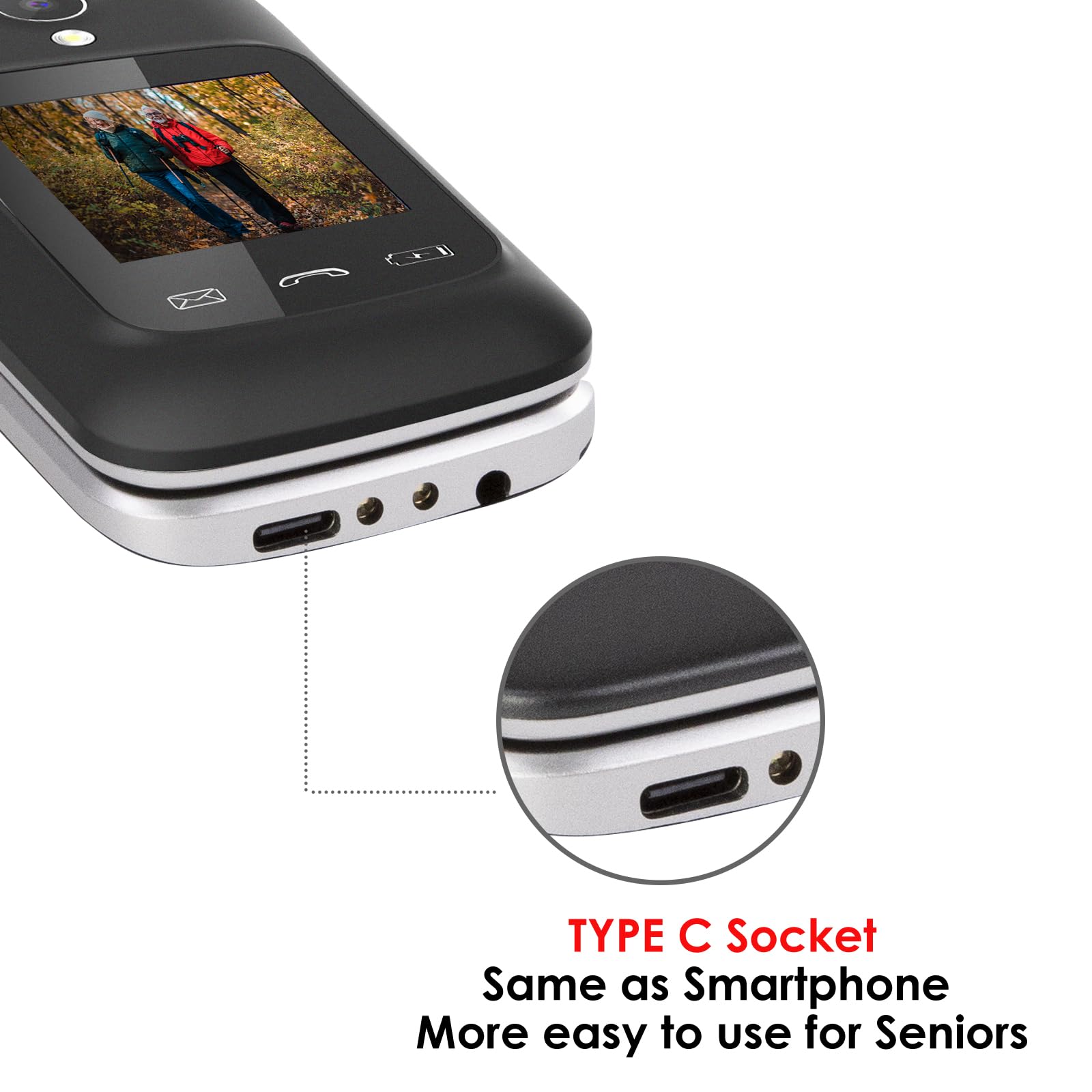 LESIA Teléfono Móvil para Personas Mayores de Tapa, 4G LTE Moviles de Teclas Grandes, Botón SOS, Fácil de Usar para Ancianos, Llamada Rápida, 1300mAh Batería,USB-C, Base de Carga, Flip Senior