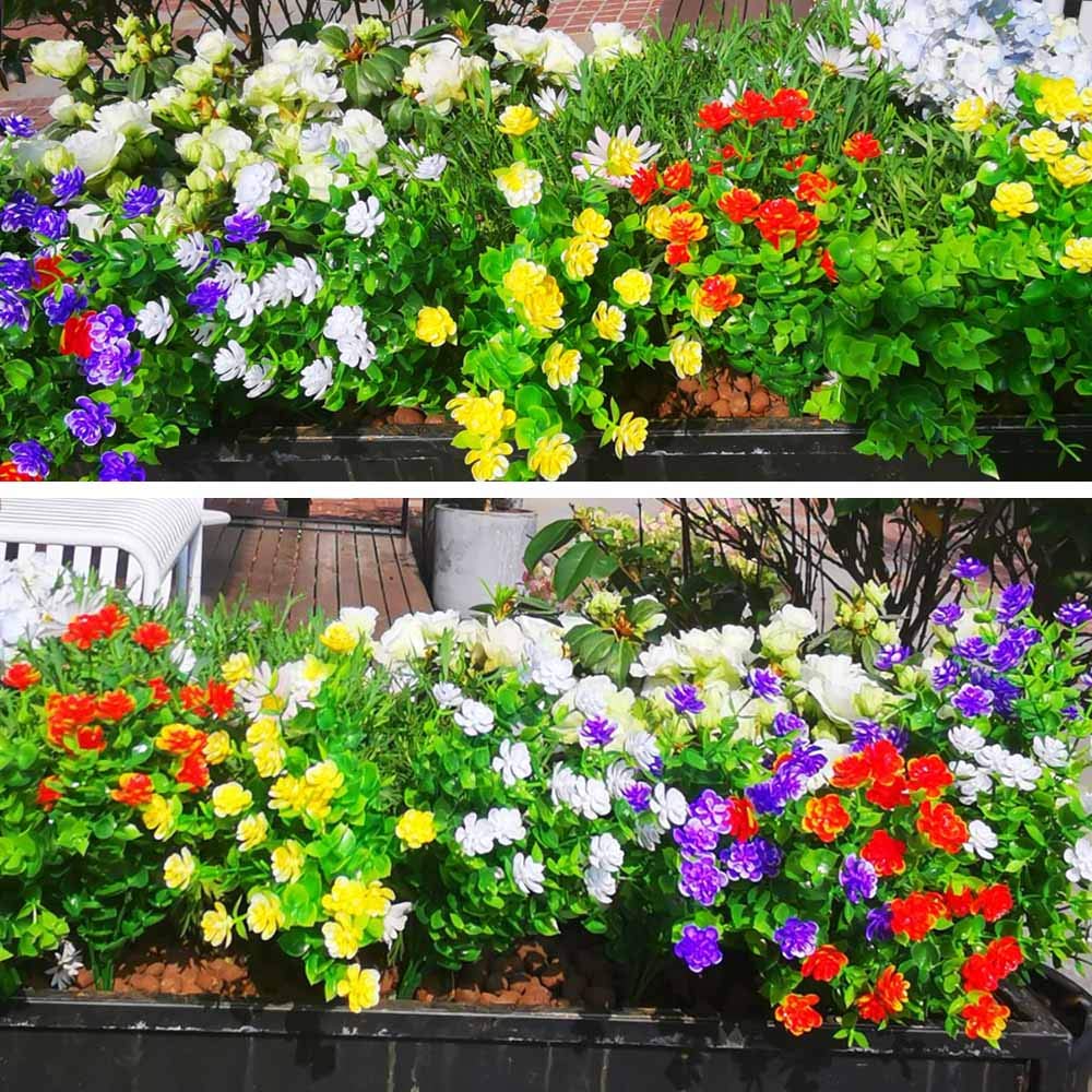 NatureMan 10 bundels kunstmatige madeliefjes, 20,5 inch hoge bloemen, buiten nep wilde bloemen en faux groen struiken planten - voor keukentafels, bruiloft centerpieces en decoratie