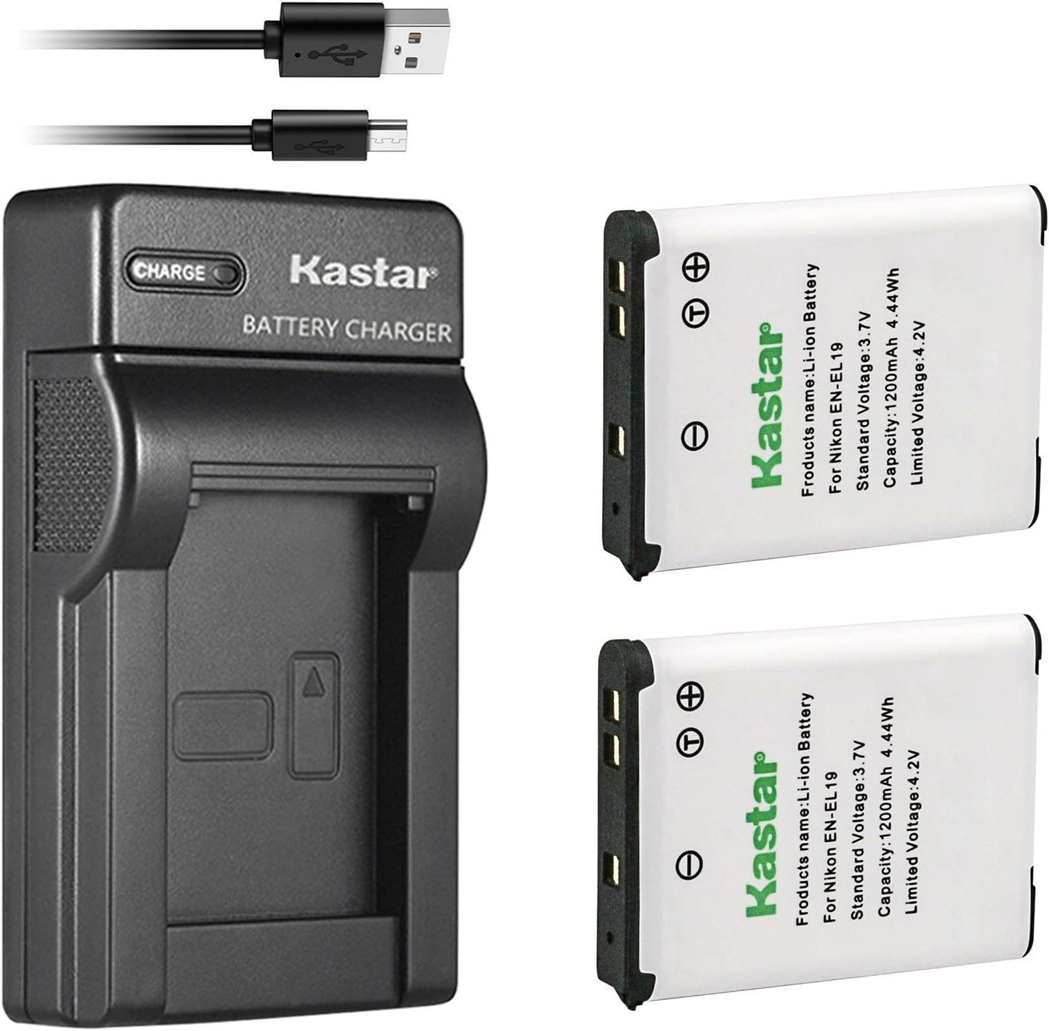 Battery + Slim USB Charger for Nik EN-EL19 Coolpix A100 S100 S2750 S2800 S3300 S3400 S3500 S3600 S4200 S4300 S4400 S5200 S5300 S6400 S6500 S6600 S6700 S6800 S6900 S7000, Son NP-BJ1 DSC-RX0