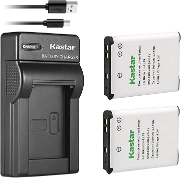 Kastar Battery + Slim USB Charger for Nik EN-EL19 Coolpix A100 S100 S2750 S2800 S3300 S3400 S3500 S3600 S4200 S4300 S4400 S5200 S5300 S6400 S6500 S6600 S6700 S6800 S6900 S7000, Son NP-BJ1 DSC-RX0