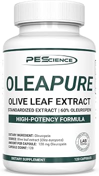 PEScience OleaPure Olive Leaf Extract, 60% Oleuropein, 120 Capsules