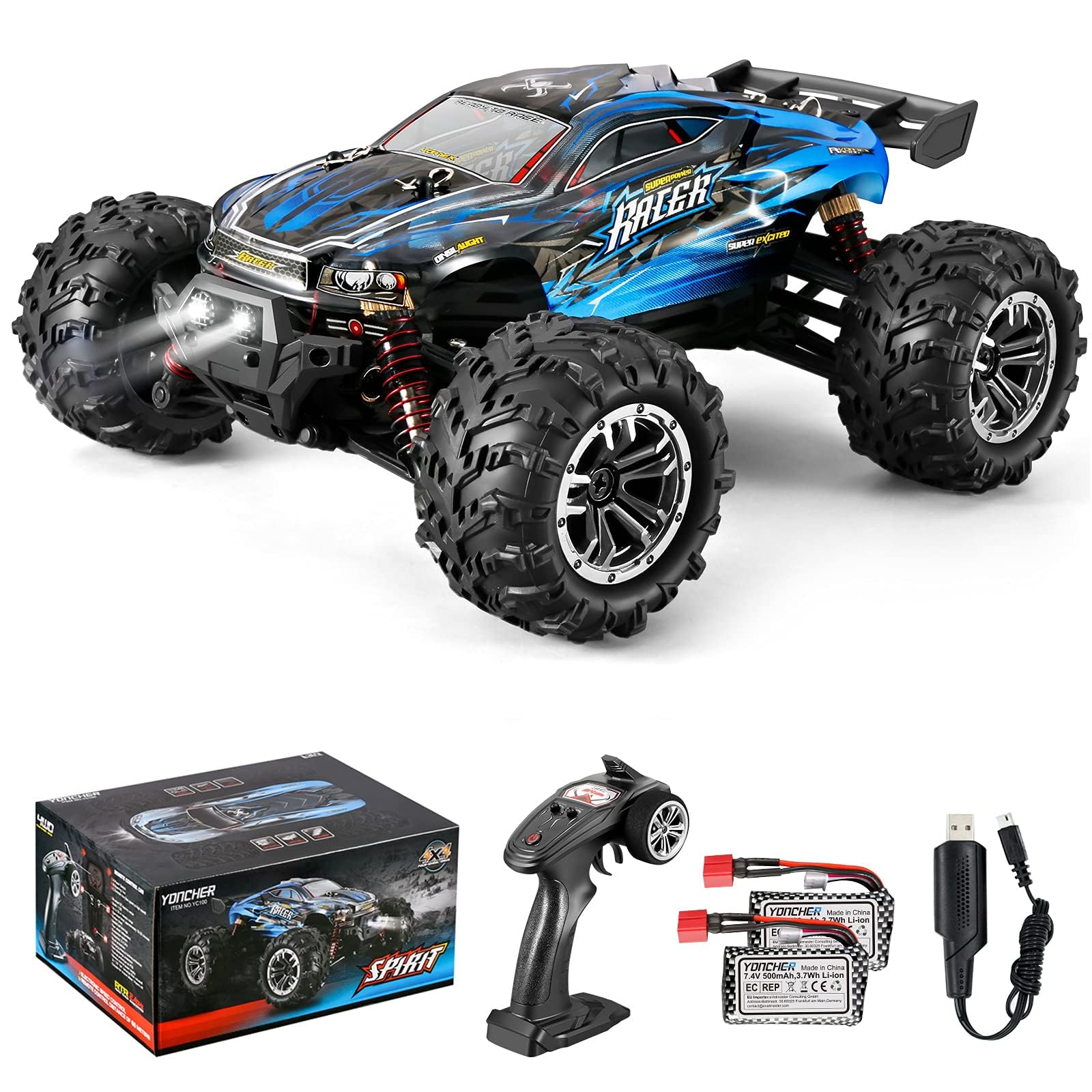 YONCHER YC100 1:20 Coche Teledirigido, 4WD Offroad RC Coche con 36+ Km/h, 2.4GHz Crawler Camiones de Control Remoto Juguete con 2 Baterías 50min Tiempo de Juego, Regalo para Niños y Adultos Combo