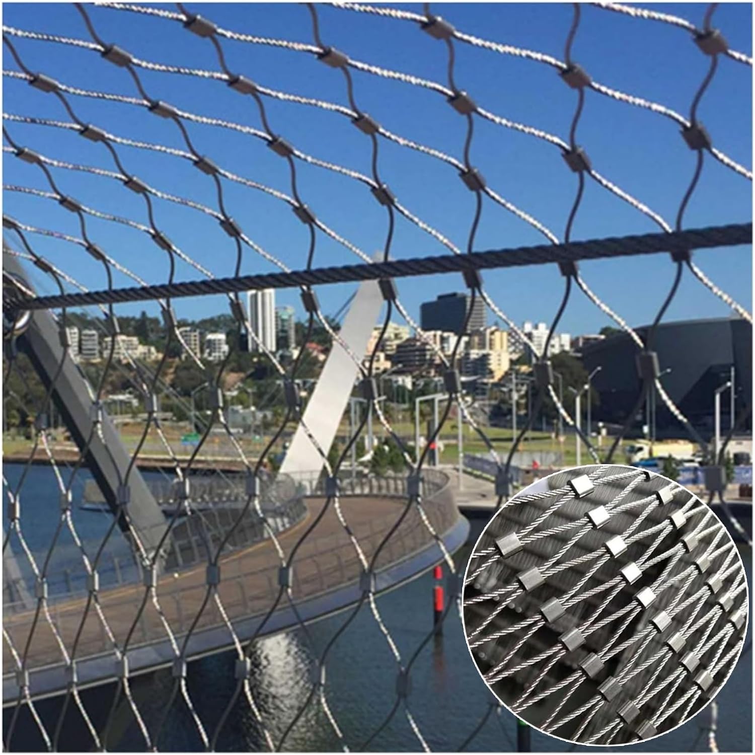 304 Stainless Steel Wire Rope Netting,Flexible Cable Mesh,Snap Connection Anti-Fall Protection Net,Heavy Duty Protection Safety Rope Net，Stair Balcony Anti-Fall Mesh ( Size : L2.8xW6m/L9.18xW19.68ft )