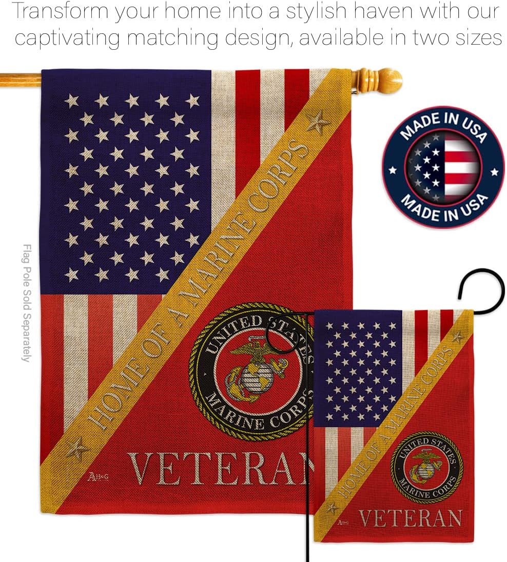 Home of Marine Corps Burlap Garden Flag - Armed Forces USMC Semper Fi United State American Military Veteran Retire - House Decoration Banner Small Yard Gift Double-Sided Made In USA 13 X 18.5
