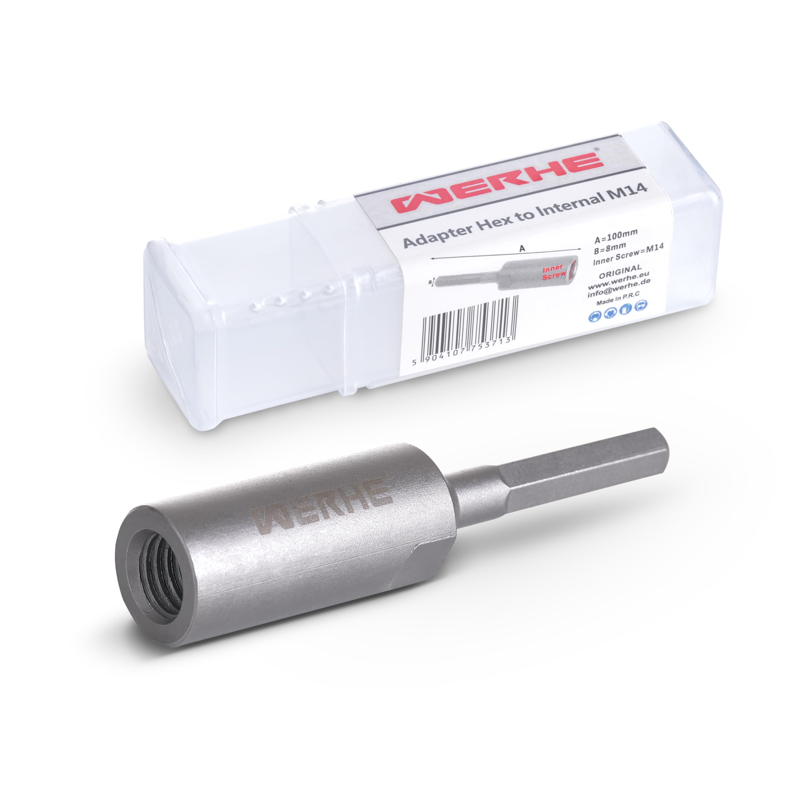 WERHE® HEX Adapter to m14 Internal Thread - Robust and Stable, Made of Steel - Fits All Drills and Cordless Screwdrivers with a Universal Drill Chuck