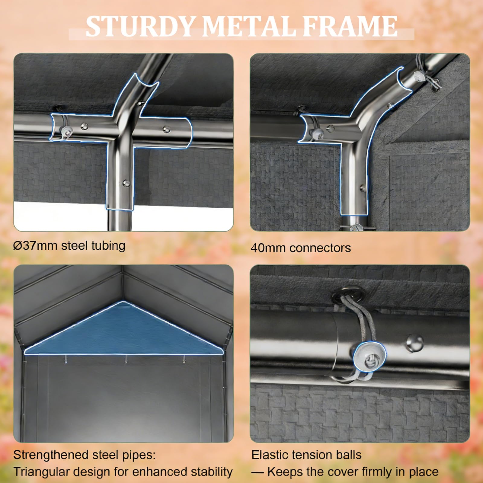Tente de Garage 3x4m, Carport Abri Voiture avec Bâche PE & Porte Enroulable, Tente de Stockage Pliant Exterieur avec Parois Latérales Amovibles pour Moto Vélos Outils, Gris