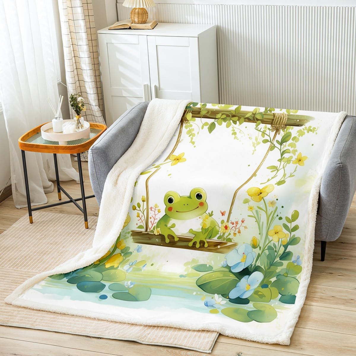 Cartoon Animals Fleece Blanket,Sunflower Yellow Leopard Print Bed Blanket for Kids Teens,Giraffe Flannel Blanket for Room Decor,Queen 90"x90"
