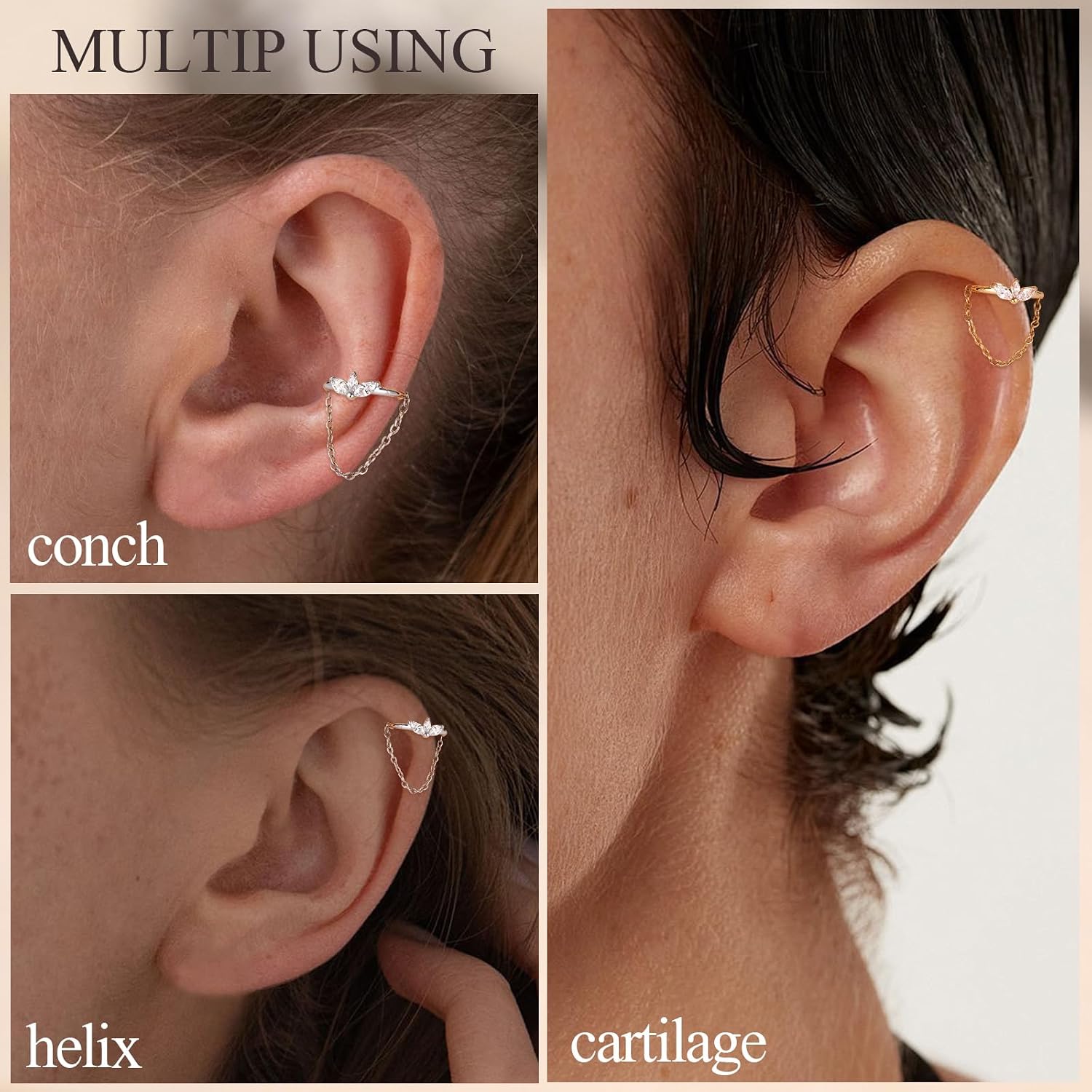 Dangle Conch Hoop Earring Chain Cartilage Helix Piercing Jewelry for Women image 5