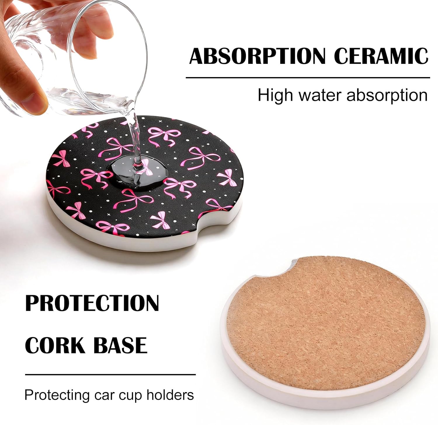 2 Pack Car Coasters, Absorbent Car Cup Coasters with Finger Slot, 2.56" Ceramic Anti-Slip Cup Holder Coasters for Car for Women - Image 5