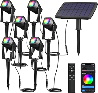 6-Pack Smart Bluetooth Solar Landscape Lights, RGBW Spotlights