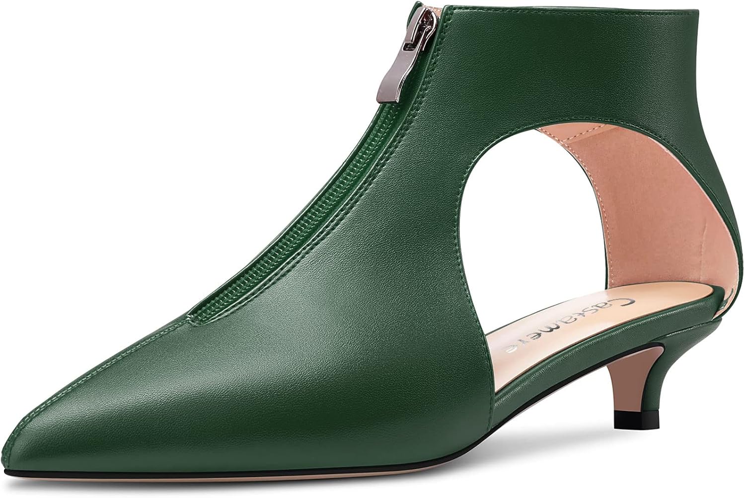 Castamere Women Low Kitten Heel Pointed Toe Two-Piece Zipper Pumps Wedding Prom 1.2 Inches Heels