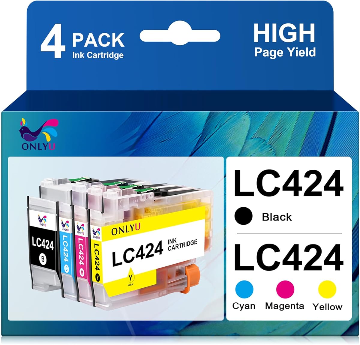 ONLYU LC424 Patronen Kompatibel mit Brother DCP-J1200W Druckerpatronen und Brother LC424 für DCP-J1200WE Drucker (1 Schwarz, 1 Cyan, 1 Magenta, 1 Gelb)