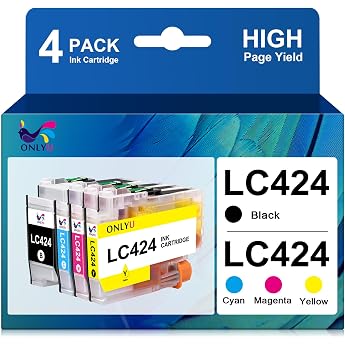 ONLYU LC424 Cartridges Compatible with Brother DCP-J1200W Printer Cartridges and Brother LC424 for DCP-J1200WE Printers 1 Black 1 Cyan 1 Magenta 1 Yellow