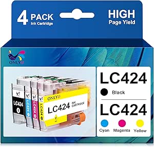 ONLYU LC424 Patronen Kompatibel mit Brother DCP-J1200W Druckerpatronen und Brother LC424 für DCP-J1200WE Drucker (1 Schwarz, 1 Cyan, 1 Magenta, 1 Gelb)
