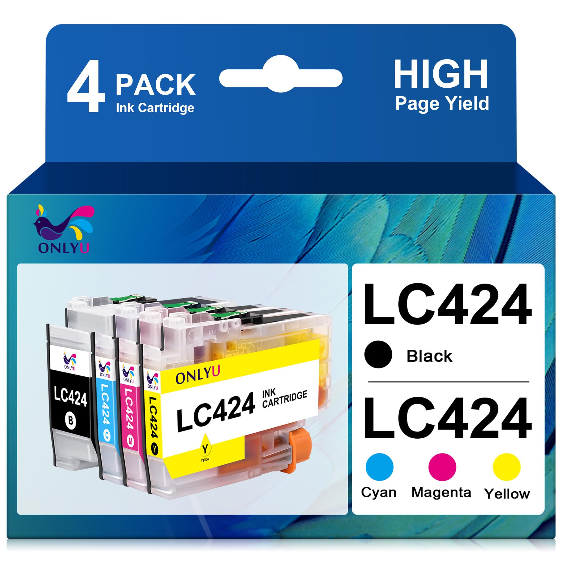 ONLYU LC424 Patronen Kompatibel mit Brother DCP-J1200W Druckerpatronen und Brother LC424 für DCP-J1200WE Drucker (1 Schwarz, 1 Cyan, 1 Magenta, 1 Gelb)