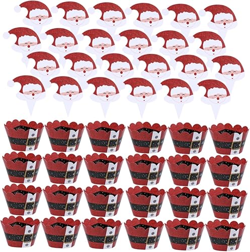 Ciieeo 48 piezas de papel de regalo de Navidad, decoración de Navidad, decoración de tartas para comida, decoración de pasteles, decoración de