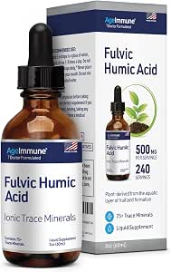 Fulvic Acid Humic Acid 500 mg per Serving 240 Servings mined in USA - Fulvic Humic Acid Liquid Supplement with 75+ Trace Minerals for Energ Gut Health Detox and Hydration – 2 oz