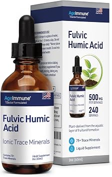 Fulvic Acid Humic Acid 500 mg per Serving 240 Servings mined in USA - Fulvic Humic Acid Liquid Supplement with 75+ Trace Minerals for Energ Gut Health Detox and Hydration 2 oz