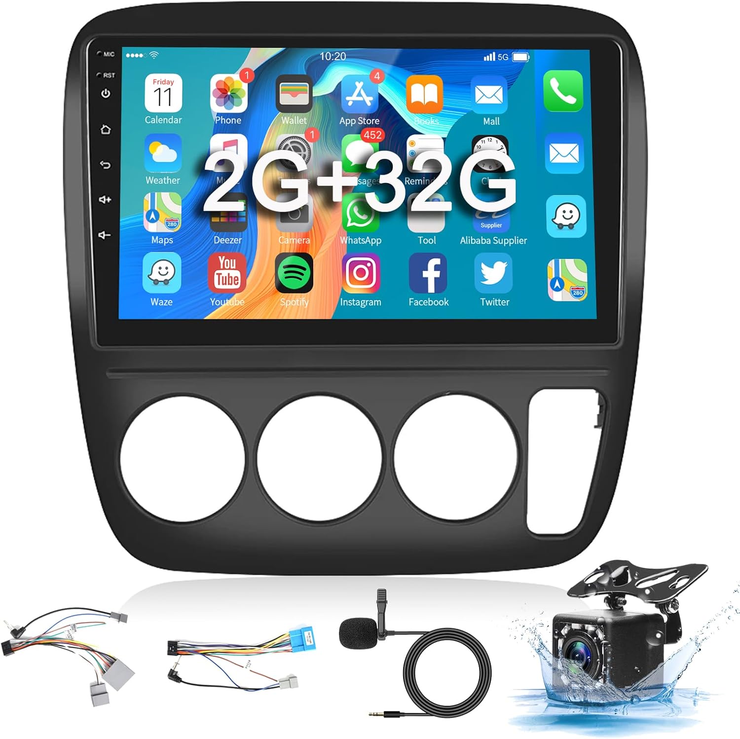 podofo 2+32G Android Car Stereo for Honda CRV 1997-2001, 9” HD Touchscreen Car Radio with Mirror Link, WiFi/GPS Navigation Radio Player, FM/RDS Radio Receiver USB+Backup Camera (Manual A/C)